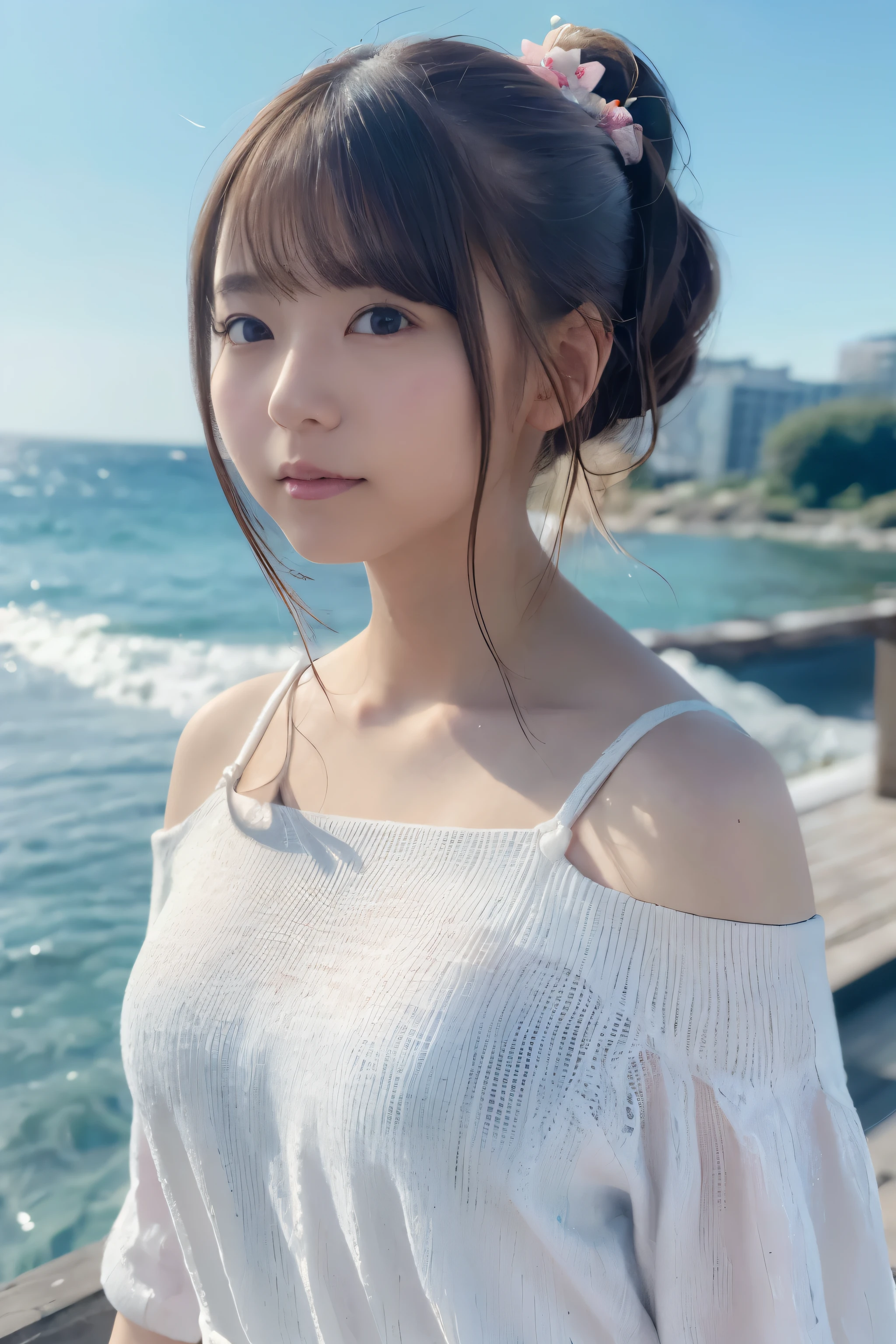 (best quality:1.2), 1girl, Gravure photoshoot, Beach