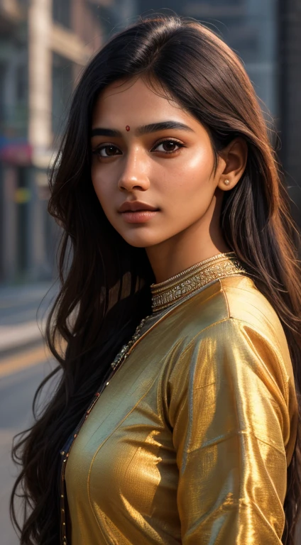 young Indian girl, 18-year-old, red top, gentle lighting, intricate facial details, flawless complexion, top-notch 3D rendering, hyper-realistic, shot on Indian road. photorealistic digital art trending on Artstation 8k HD high definition detailed realistic, detailed, skin texture, hyper detailed, realistic skin texture, armature, best quality, ultra high res, (photorealistic:1.4),, high resolution, detailed, raw photo, 400 camera f1.6 lens rich colors hyper realistic lifelike texture dramatic lighting unrealengine trending on artstation cinestill 800