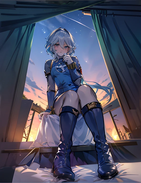 iridescent hair, glowing hazel eyes, lustrous dark skin, glistening gold, cloth skirt, uniform, battle stance, upskirt, clear visible vulva, pantyless