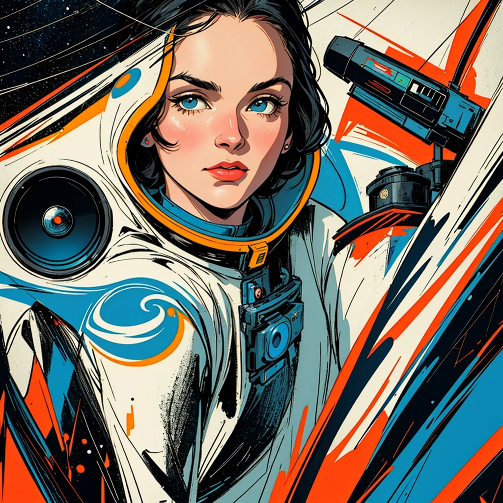 32k,highest quality,Perfect One Woman,60's,70's,80's,old movie posters,universe,retro,vintage,bauhaus,abstract,Space Thriller Movie Poster,Futuristic,shape,OK,propaganda,war,