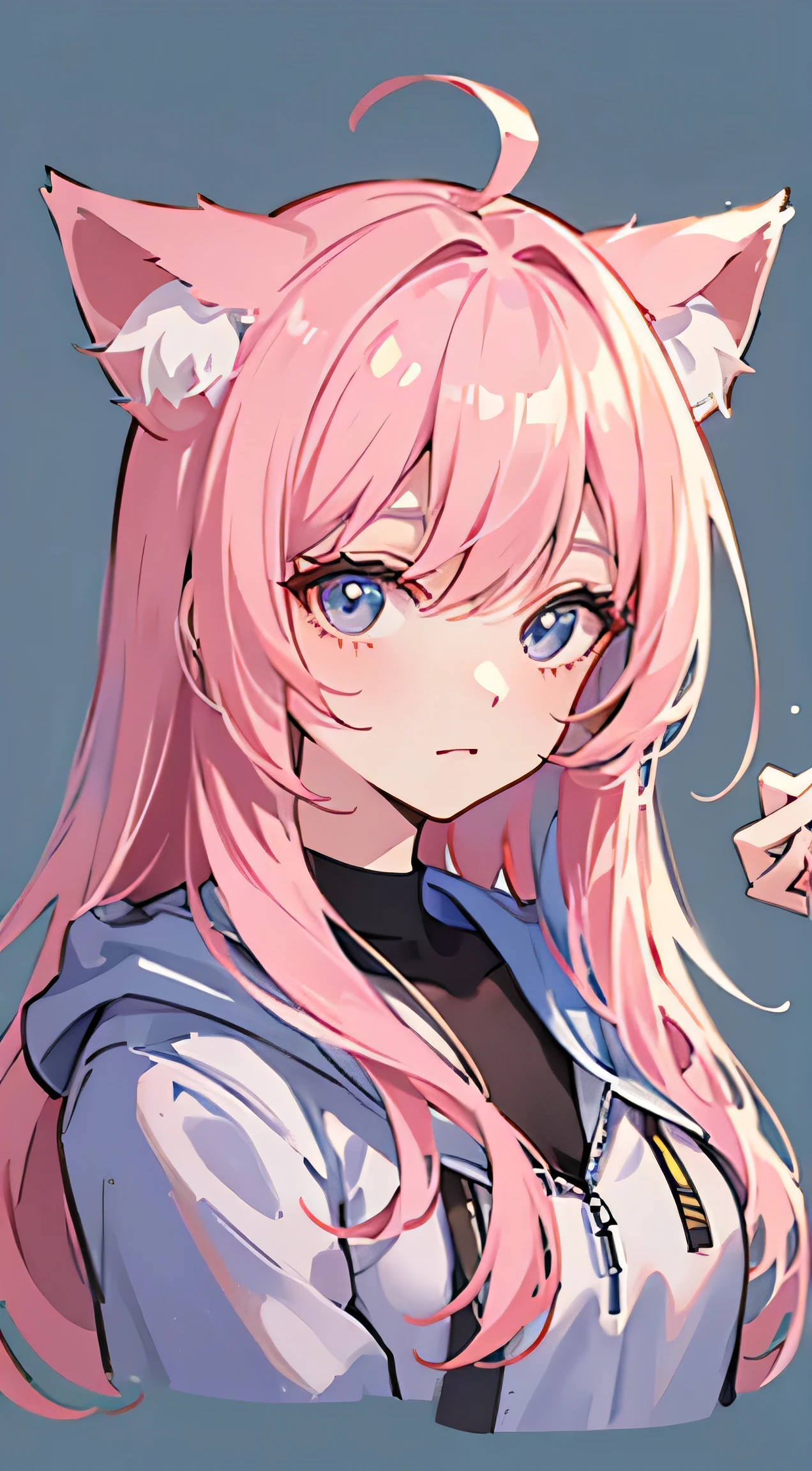 cartoon 《chibi girl》,pastel colors, vector style, Y2K hoodie,Speechless, Only pictures,There are animal ears,simple background