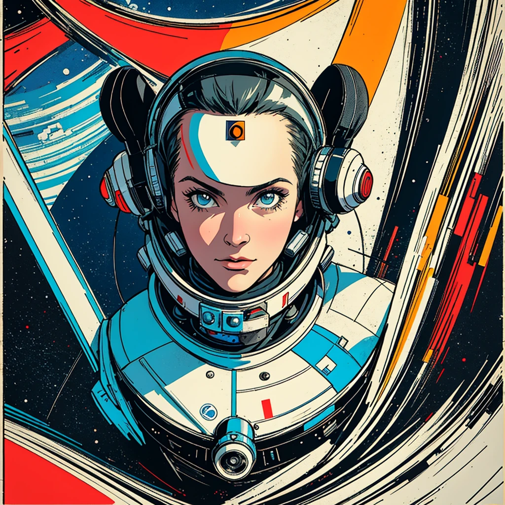 32k,highest quality,Perfect One Woman,60's,70's,80's,old movie posters,universe,retro,vintage,bauhaus,abstract,Space Thriller Movie Poster,Futuristic,shape,OK,propaganda,war,