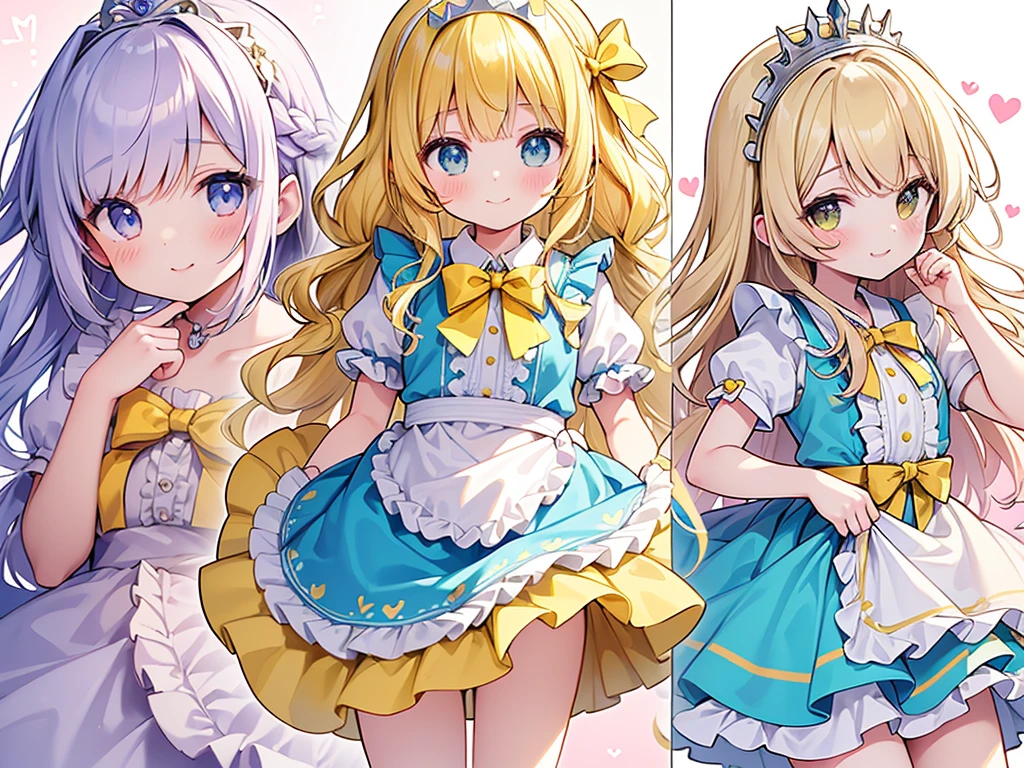 photo realistic, (masterpiece,best quality:1.4),(8k,raw photo,photo realistic:1.2),Not Safe for Work, detailed skin,detailed face,1girl,princess,Alice in Wonderland,cute face, super resolution,retro realistic details Illustration,,{{{elaborate,intricately,fantastic,delicately,tremendous,meticulous,minute,incredibly,obsessed,artisan's,subtle,virtuoso,skillful,vibrant, vivid, complex}}}, clearly focus edge, fresh natural gradation, best quality, amazing quality, very aesthetic, absurdres, pubisure, ((yellow, checkered, frilled, yellow layered, yellow mini skirt, overskirt)), ((White ruffle apron)), ((shiny wavy hair)), diadems, ankle boots, up-skirt, doress, (((jumping))), feet up, (yellow frilled shirt), yellow gothic dresses, shairband, shortsleeves, the bow hair, happy, ;p, medium bob, (blonde hair), ((wavy hair)), shimmering eyes, Blue eyes, ((yellow shairband)), (((Pink frilled Panties))), (((skirt-lift))), a smile, red blush, yellow Doress, Alice (Alice in Wonderland), (((cape))), White frilled legwear, ((yellow the Bow)), Puffy Sleeves, Bangss, shortsleeves, ((yellow bow ribbon)), long hair, (White frilled apron), (((tiara))), (((Holding a cute magic wand))). White frilled legwear, frilld, yellow gothic dresses,: q, ((Heart necklace)), ((ring)), masterpiece, top-quality, not safe for work, Little Girl, child, 14 yo, braided bangs, arm garter, baby face ,twinkle in the eye, flat chest, yumekawa,yumekawaii,pastel color, imagination, ((soap bubbles)), heart background, (water-color), ((Multicolored lights)), (Design sheet:1.3), (multi-angle and detailed view:1.3),