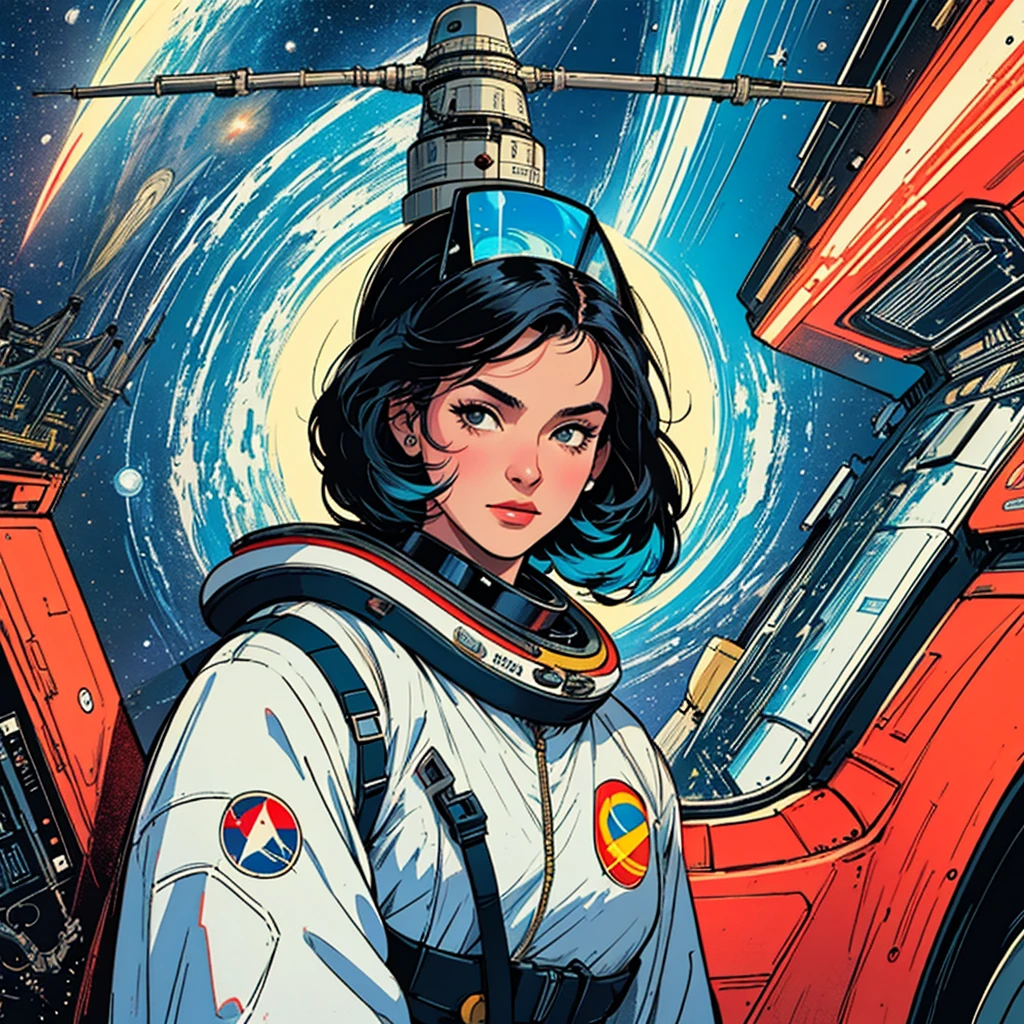 32k,highest quality,(Perfect One Woman),60's,70's,80&#39;s,old movie posters,universe,retro,vintage,bauhaus,abstract,Space Thriller Movie Poster,Futuristic,shape,OK,propaganda,war,universe飛OK士,cosmos,galaxy,satellite,satellite,
