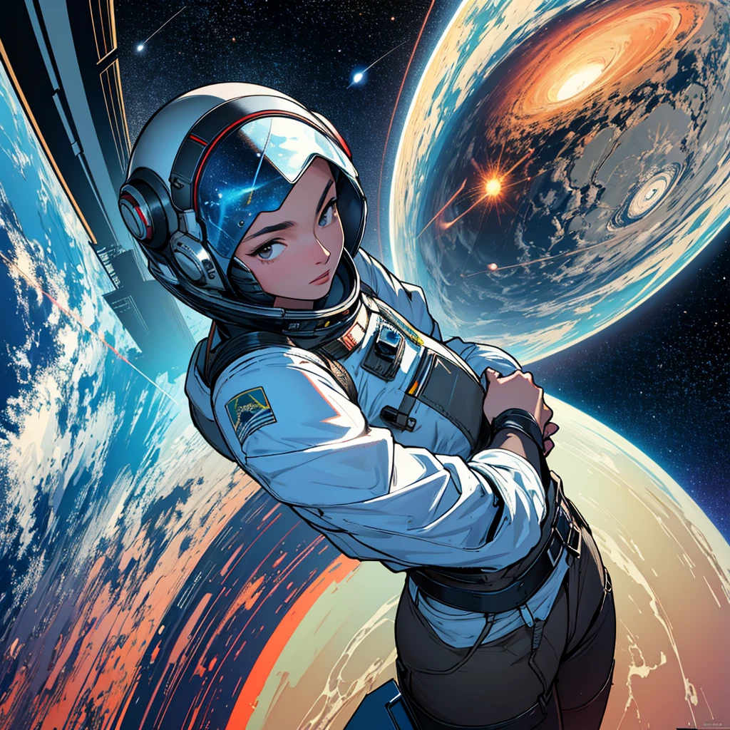 32k,highest quality,(Perfect One Woman),60's,70's,80's,old movie posters,universe,retro,vintage,bauhaus,abstract,Space Thriller Movie Poster,Futuristic,shape,OK,propaganda,war,universe飛OK士,cosmos,galaxy,satellite,satellite,mechanical,Geometric pattern,流線shape,meteor,meteorite,Space debris,