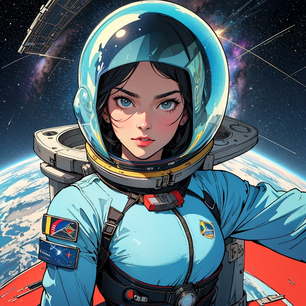 32k,highest quality,(Perfect One Woman),60's,70's,80's,old movie posters,universe,retro,vintage,bauhaus,abstract,Space Thriller Movie Poster,Futuristic,shape,OK,propaganda,war,universe飛OK士,cosmos,galaxy,satellite,satellite,mechanical,Geometric pattern,流線shape,meteor,meteorite,Space debris,