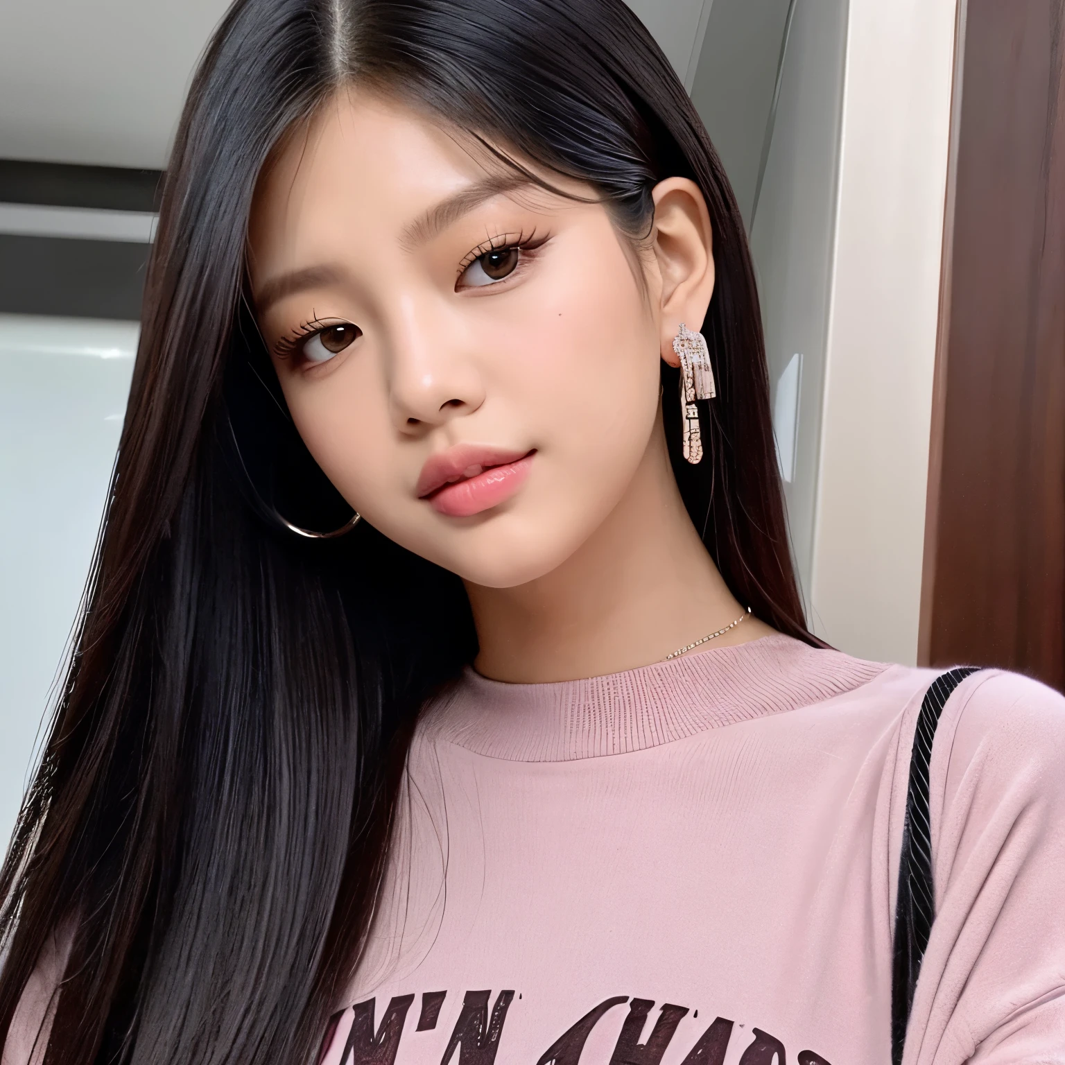 melhor qualidade, best resolution, beautiful lady, Cabelo preto, Cabelo longo, Pink lips,seios grandes, jennie blackpink