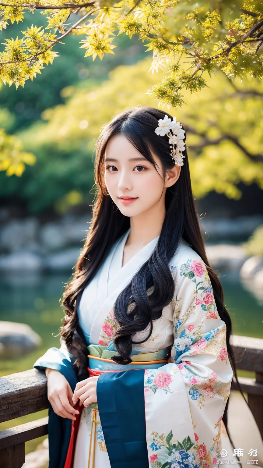 In the heart of Japan, a 20-year-old beauty wearing an exquisitely detailed hanfu graces the perfect artwork. With trending elegance and gracefulness, her long black hair cascades down in silky waves, adding to her enchanting allure. Crafted with hyper-realism and photorealistic techniques, every intricacy of the hanfu costume is depicted in 8K maximum resolution. The vibrant colors and intricate patterns are brought to life with stunning detail, showcasing the rich history and culture behind this traditional attire. The beauty's curves embrace the essence of seductive sophistication. Her facial features are strikingly