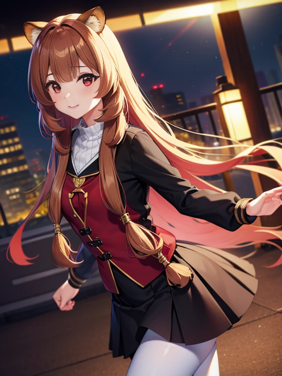 Raphtalia, Raphtalia, animal ears, brown hair, long hair, raccoon ears, a racoon girl, racoon tail, (red eyes:1.5), tail,Black sailor suit,Black pleated skirt,White cardigan,White pantyhose,brown loafers,Schoolback,In town,walking,morning,bright,smile,highest quality, High resolution, unity 8k wallpaper, (figure:0.8), (Beautiful detailed eyes:1.6), extra detailed face, perfect lighting, extremely details CG, (perfect hands, perfect anatomy), (