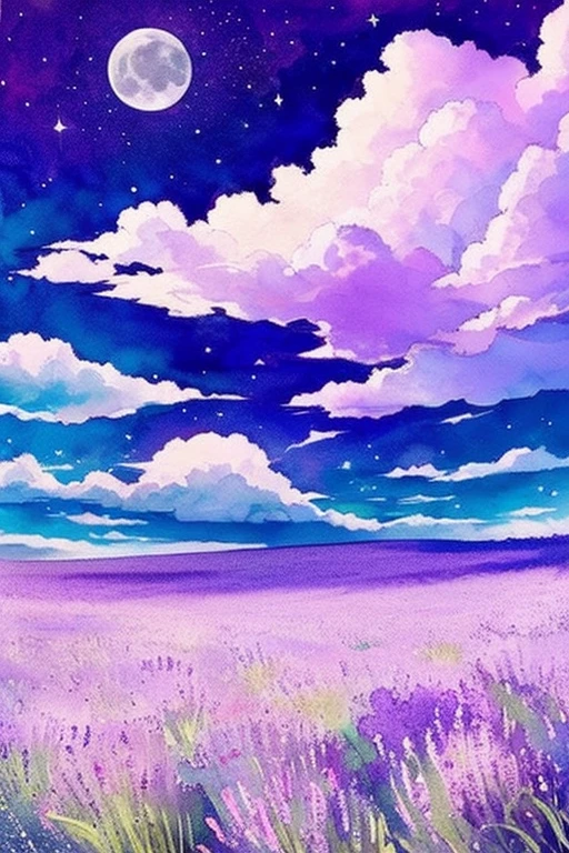 Alcohol Ink Art、Lavender color、Moon and clouds、fantastic and divine々New
