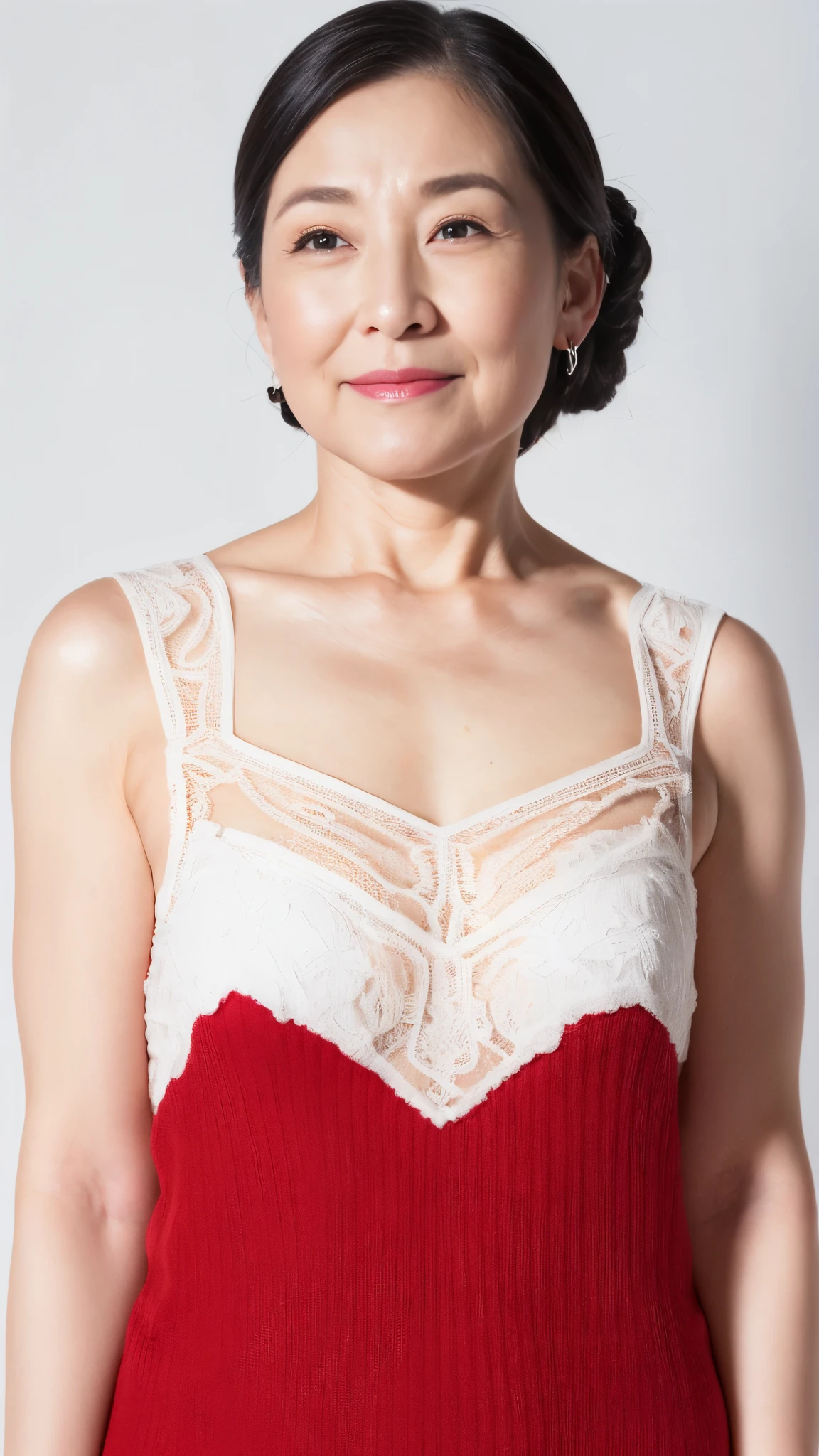 (((masterpiece))), 8k, clear image, (((alone))), Elderly, pure white background, gravure, facing the front, ((Center your face on the screen)), Wear a slip, describe the lips correctly,red lips, flashy makeup, from the chest up, Masseter muscle part, highest quality, super detailed, realistic, super detailed細なスキン, perfect anatomy, (1 Japanese mature woman), (positive), 95 years old, extremely big, elderly fashion model, Glamour, Sexy, pure white skin, looking at the viewer,