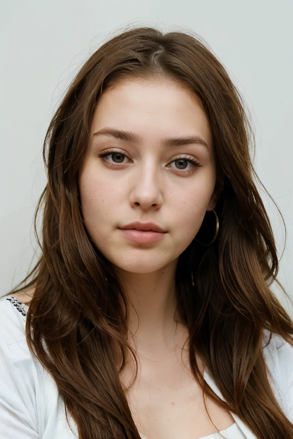 portrait sophie mudd, thick neck, 19 year old female model, latina, angelawhite, violet myers, 22 years old, 21 years old, profile image, italian, italian latina, Alycia Debnam-Carey, looking straight ahead, hazel eyes, realistic, post-processing, maximum detail, staring directly into the camera, passport photo, mugshot,