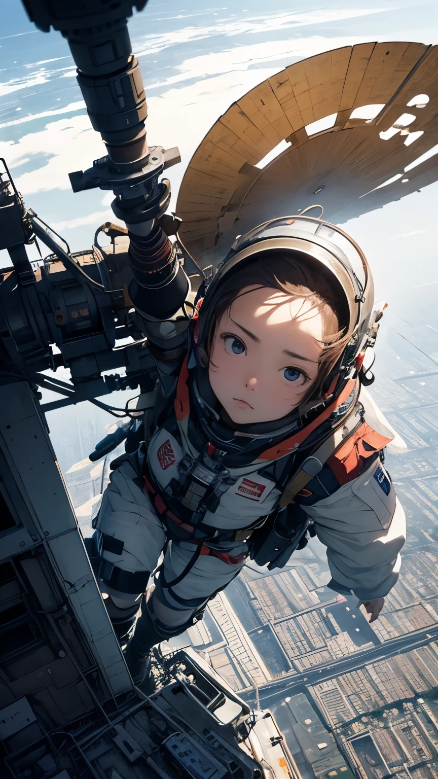 Katsuhiro Otomo, Endre Nemes, Mysterious Weird Fantastic Fantasy Sci-Fi Fantasy Anime Surrealism Machine Beautiful Girl Climbing the Moon, perfect voluminous body, detailed masterpiece perspectives angles bird’s eye view looking up looking down sharp focus Zoom in