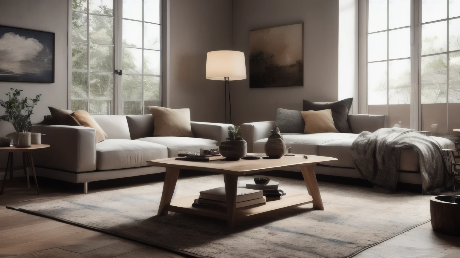 hyper ultra realistic photographs full body of A cozy living room bathed in a soft, golden haze. The edges of the furniture are indistinct, their forms blending into the warm glow of lamps. A hint of movement suggests someone might be curled up on the sofa, lost in a book. The overall mood is one of quiet contemplation and gentle mystery. ratio 16:9, 4k, 8k resolution, High quality photo, high detailed, imagesharp focus, Cinematic lighting,hyperdetailed & Unreal engine, detail, realism, photography,cinematography, camera NIKON, lens NIKKOR flagship, masterpiece. hyper-maximalism, ultradetailed photorealistic, light skin imperfections, final render, vray