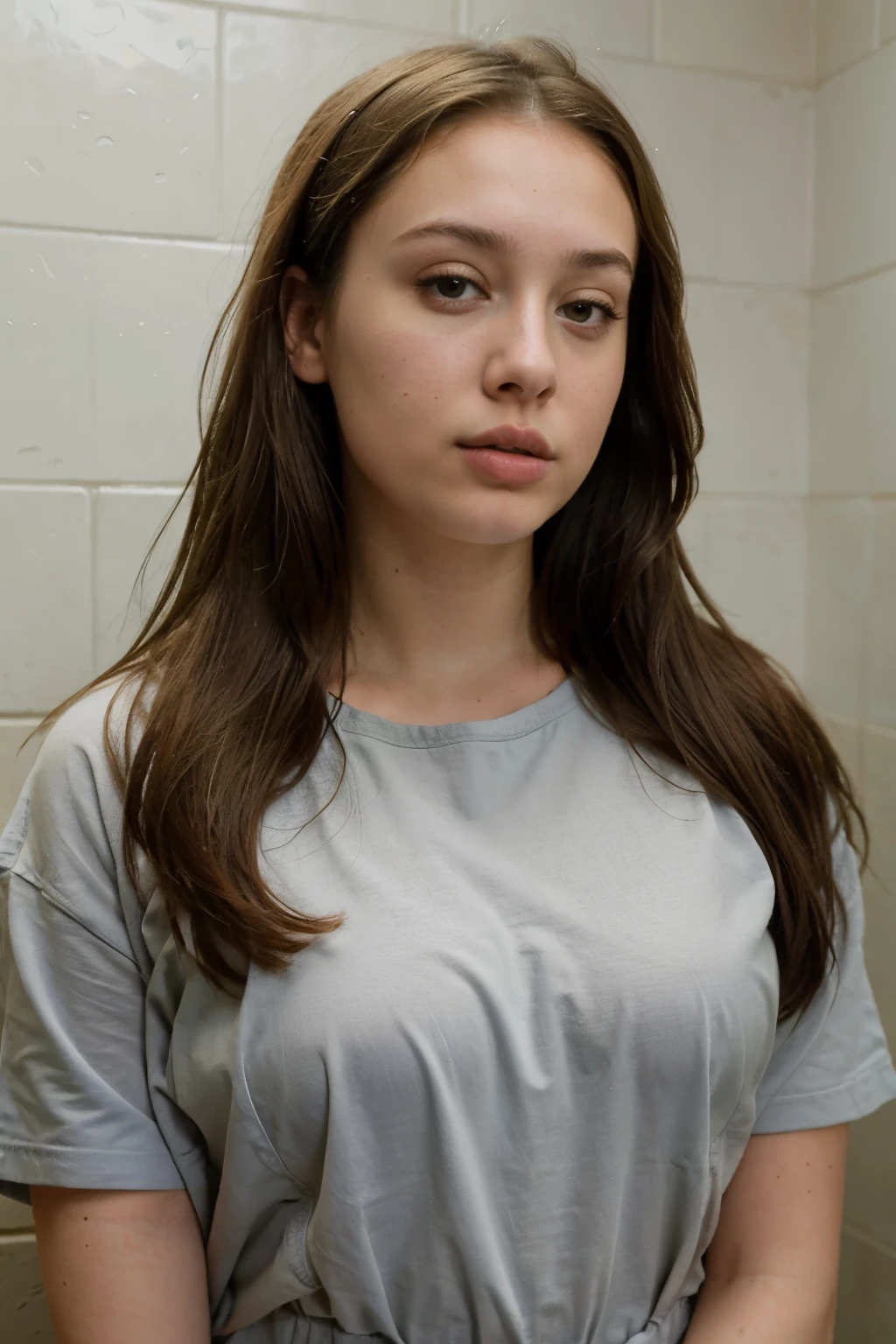 portrait sophie mudd, thick neck, 19 year old female model, latina, angelawhite, violet myers, 22 years old, 21 years old, profile image, italian, italian latina, Alycia Debnam-Carey, looking straight ahead, hazel eyes, realistic, post-processing, maximum detail, staring directly into the camera, prison, prison mugshot, guilty,
