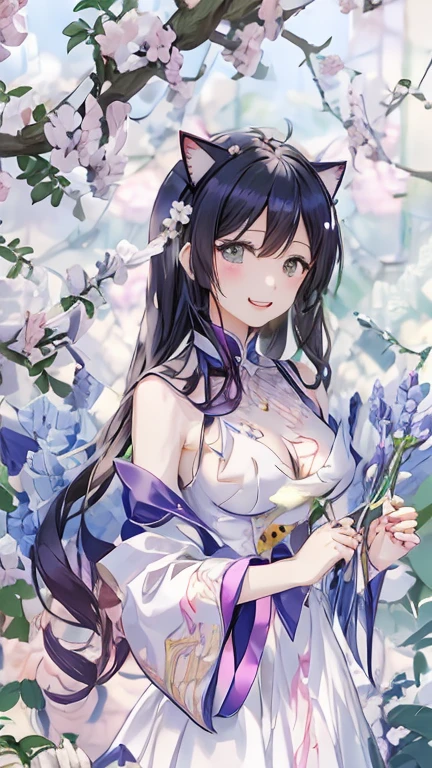 蓝头发猫耳朵抱着鸟的cartoon女孩, 非常漂亮的cartoon猫女, 美丽的cartoon女孩, cartoon女神, 美丽的cartoon猫女, cartoon艺术, Kitagawa Marin fan art, 美丽的cartoon肖像, 美丽的cartoon风格, Hestia, 漂亮的cartoon女孩, cartoon, beautiful cartoon艺术work, cartoon插画, cartoon萌系艺术风格, 有吸引力的cartoon女孩