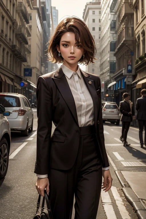 Suit Girls beauty of suit、pant suit brown hair short hair