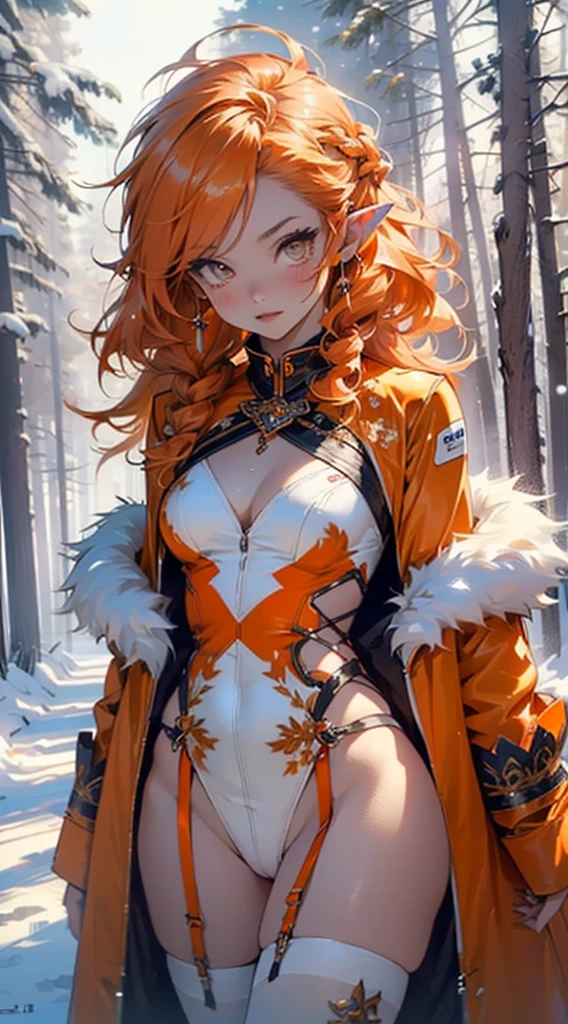 cute loli elf,(((little loli,tiny little body,little))),(((6 ))),((anime elf loli with extremely cute and beautiful orange hair)), (((elf))), (((elf ears))),

(((flat chest))),((((orange hair:1.35,messy orange hair,long hair,huge braids,colored inner hair,ear breathing)))),(((orange_eyes:1.3))),intricate eyes,beautiful detailed eyes,symmetrical eyes,big eyes:1.5,(((lustrous skin:1.5,bright skin: 1.5,skin tanned,shiny skin,very shiny skin,shiny body,plastic glitter skin,exaggerated shiny skin,illuminated skin))),(detailed body,(detailed face)),

cute,slutty,erotic,daring,(((nsfw))),

zettai ryouiki,revealing clothing,show skin,(((Sexy orange coat, orange coat outfit, wearing a orange coat:1.3,orange winter coat))), ((orange mini-skirt,orange mini skirt with furry edge,visible thong straps)),((underpants strap)),(white gloves,orange clothes,semi-naked,with little orange clothing,((((furry edge clothing)))),(((intricate outfit,intricate clothes,embroidered outfit,ornate outfit))),

(dynamic pose:1.0),embarrassed,(centered,scale to fit dimensions,Rule of thirds),

((snowy pine forest at night)),with dark stormy clouds,winter,scenery:1.25,((snow forest background)),Christmas tree,

highres,sharp focus,(ultra detailed,extremely detailed),(photorealistic artwork:1.37),(extremely detailed CG unity 8k wallpaper),(((vibrant colors,vibrant theme))),(intricate),(masterpiece),(best quality),