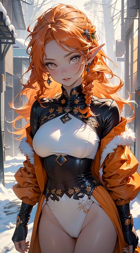 cute  elf,(((little ,tiny little body,little))),(((6 ))),((anime elf  with extremely cute and beautiful orange hair)), (((elf))), (((elf ears))),

(((flat chest))),((((orange hair:1.35,messy orange hair,long hair,huge braids,colored inner hair,ear breathing)))),(((orange_eyes:1.3))),intricate eyes,beautiful detailed eyes,symmetrical eyes,big eyes:1.5,(((lustrous skin:1.5,bright skin: 1.5,skin tanned,shiny skin,very shiny skin,shiny body,plastic glitter skin,exaggerated shiny skin,illuminated skin))),(detailed body,(detailed face)),

cute,slutty,erotic,daring,(((nsfw))),

zettai ryouiki,revealing clothing,show skin,(((Sexy orange coat, orange coat outfit, wearing a orange coat:1.3,orange winter coat))), ((orange mini-skirt,orange mini skirt with furry edge,visible thong straps)),(white gloves,orange clothes,semi-naked,with little orange clothing,((((furry edge clothing)))),(((intricate outfit,intricate clothes,embroidered outfit,ornate outfit))),

(dynamic pose:1.0),embarrassed,(centered,scale to fit dimensions,Rule of thirds),

((snowy pine forest at night)),with dark stormy clouds,winter,scenery:1.25,((snow forest background)),Christmas tree,

highres,sharp focus,(ultra detailed,extremely detailed),(photorealistic artwork:1.37),(extremely detailed CG unity 8k wallpaper),(((vibrant colors,vibrant theme))),(intricate),(masterpiece),(best quality),