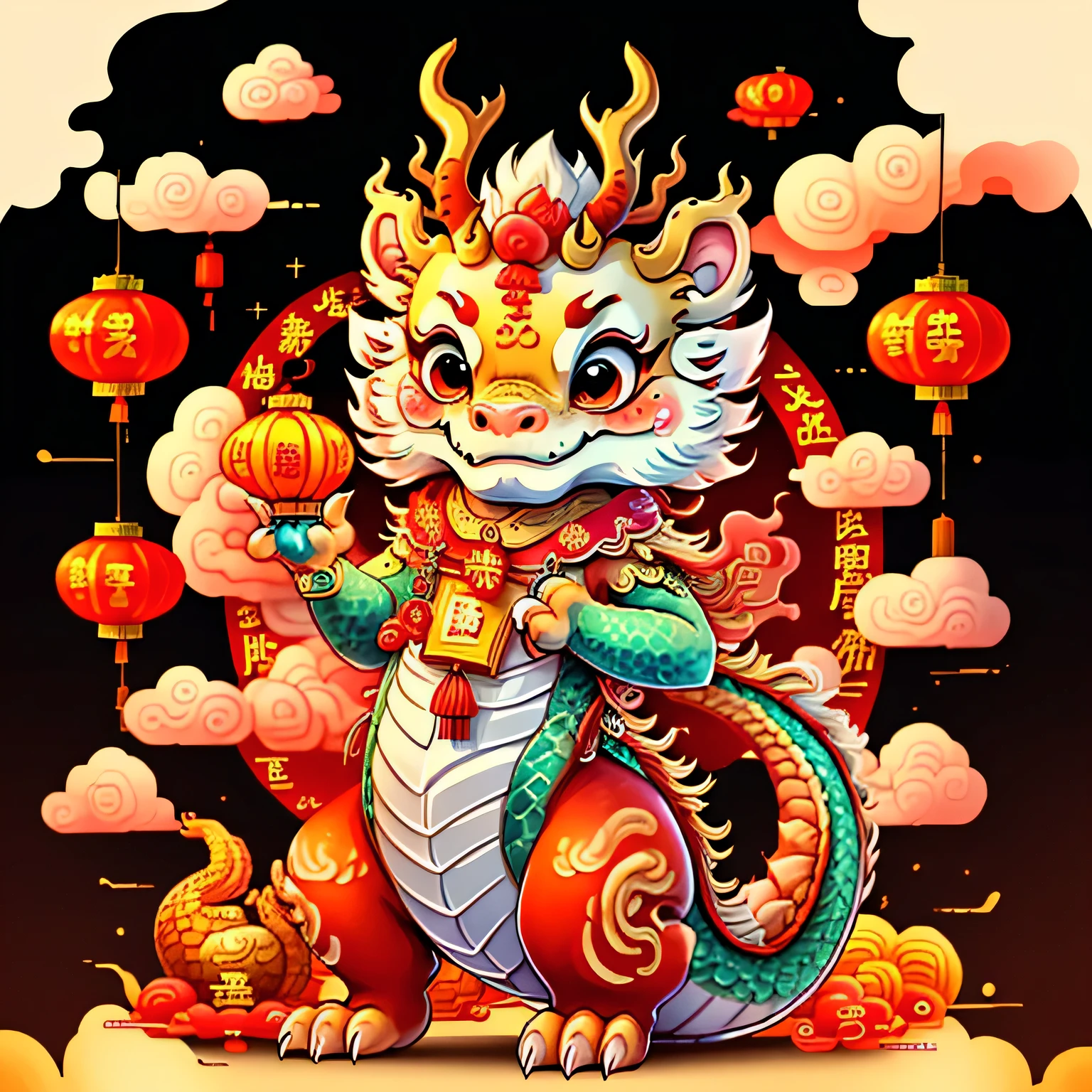 chinesedragon，Majestic，background chinese new year flavor，The picture quality is delicate，k hd，The expression is amiable