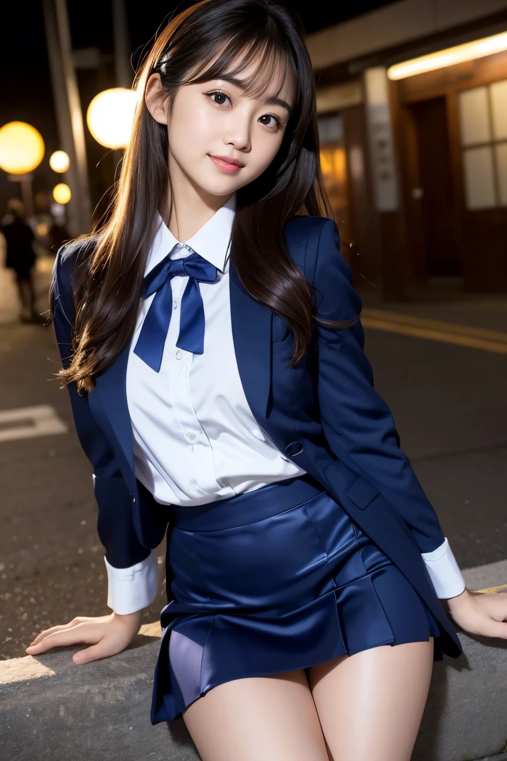 School Uniform、highest quality、face focus、Plump thighs、Standing figure、Plump breasts、big breasts soft light、(Depth of bounds written)、Super high resolution、(Photoreal:1.4)、Raw photo、(on lap:1.4)、(Landscape)1japanese girl、Handsome、(full of embarrassment、laughter:1.1)、(brown eyes)、detailed beautiful face、(hair length)、high angle shot、center view、Two arafe asian women in satin shimmies standing on neon street in the middle of the night、Phenomenally cute girl、japanese girl、Wearing a lace slip shimmy、surreal high school girl、surreal high school girl、high school girl pose、Full body Esbian、nice skin、glowing skin、nice thighs、Shining thighs、shining legs、on lapの黒いハイソックス、Japanese high school 、Nogizaka Idol、korean idol、please invite me inside、((inviting eyes))