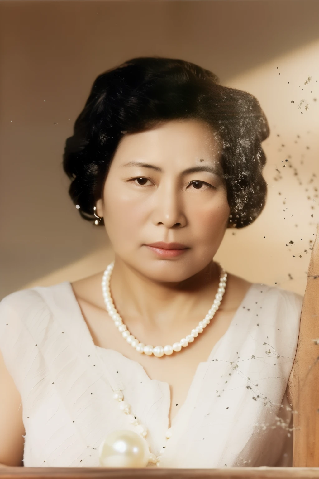 an old photo of a woman with a pearl necklace and pearls, photo of a woman, fujita goro, aged photo, old photo, nishimiya shouko, unknown location, inspired by Ruth Jên, unknown artist, portrait n - 9, photo portrait, an old balck and white photo, photo taken in 2 0 2 0, old picture