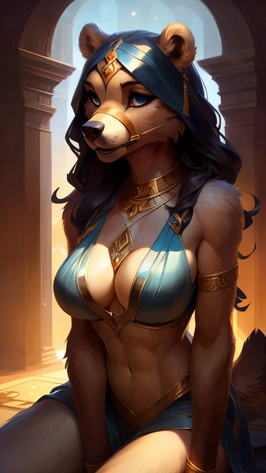 Greek goddess, wearing bronze adornment and feminine white robes, Sexy Greek goddess but as a furry bear girl, uploaded on e621, by Pixelsketcher, by Bayard Wu, by Thomas Benjamin Kennington , by Einshelm, solo anthro, (( Portrait)), BREAK, (detailed Bonifasko lighting), natural goddess, (Detailed fur), (detailed skin), BREAK, Athena, (Cinematic lighting), ((Detailed background)), (half body shadow), [Backlighting], [crepuscular ray], [Detailed ambient light], (higher wildlife feral detail), [sharp-focus], (shaded), ((Masterpiece), long wavy hair, fit body, Fluffy bear, Wavethesallow Face, furry fantasy art, anthro art, commission for high res, Furry art, pov furry art, Sakimichan is beautiful, perfect eyes, toned abbs, Masterpiece, Best Quality, Detailed image, Bright colors, Detailed Face, perfect  lighting, Perfect shadows, Perfect eyes, focus on girl, Hourglass body, shiny body, legs focus, Ears last year, bear Girl, Fluffy, fluffy woman, Body fur, Animal nose, muzzle, two-toned fur, (Best Quality:1.2), (illustartion:1.2), (Cinematic lighting:1.3), Detailed fur, mouth gag, busty