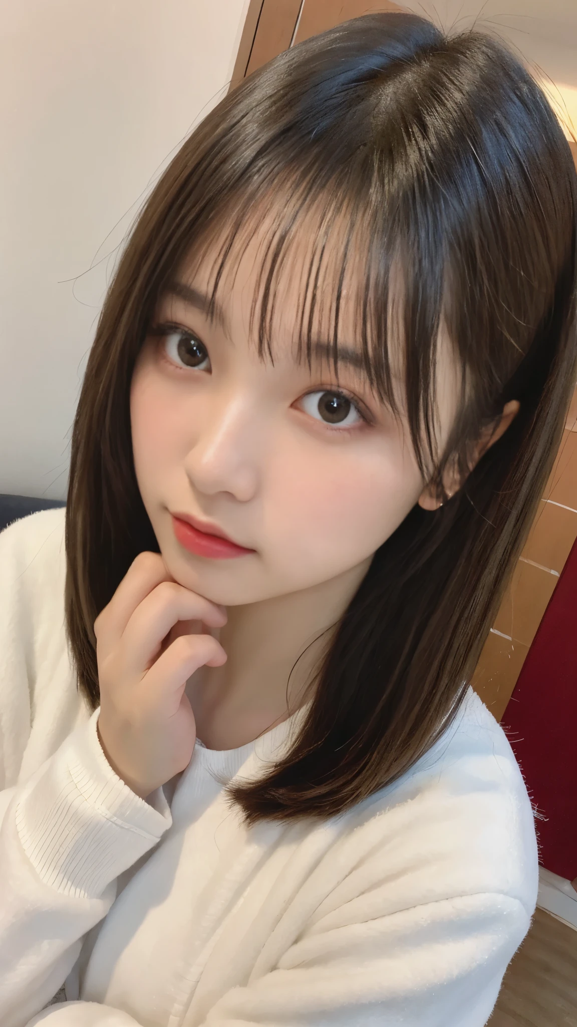 table top, highest quality, figure, super detailed, finely, High resolution, 8k wallpaper, 完璧なダイナミックな構figure, beautiful and fine eyes, woman's fashion fluffy winter clothes,medium hair,small breasts natural color lip, bold sexy pose、20 year old girl、cute、sexy shot looking at camera,RAW photo,anatomically correct body,blur the background,perfect and beautiful face,KPOP idol face,Slim face and body