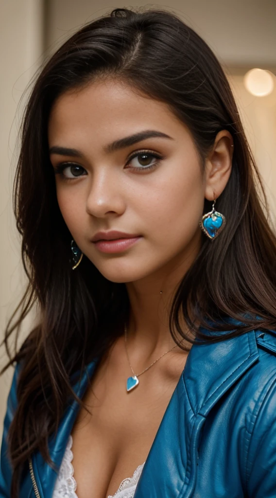 mulher enfrenada com jaqueta azul e brincos, mirando para um espelho, Isabela Moner, goiosedade de cortina, franja central distintiva, belo rosto latino inclinado, grande bigode queixo, uma cara muito bonita, Malika Favre, Retrato Sophie Mudd, rosto iluminado perfeitamente, little heart face, belos bigodes de cheiro, Julia Fuentes, 15 anos, 15 anos (15 anos) linda, linda, linda, baby's delicate skin.nivinha linda perfeita
A