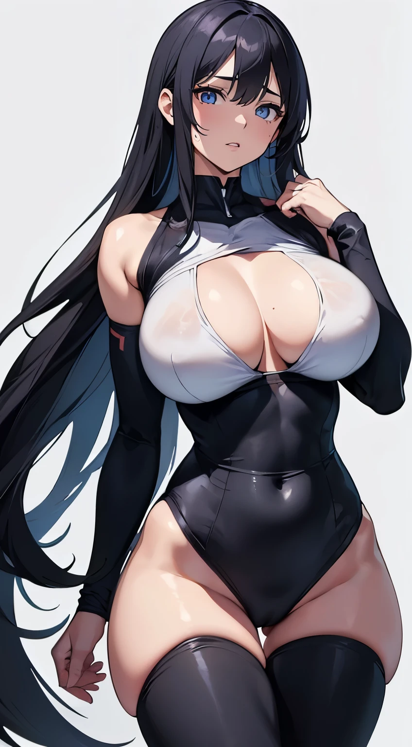 (best quality,4K,8k,high resolution,masterpiece:1.2),Super detailed,(actual,lifelike,photorealistic:1.37),human development report,ultra high definition,studio lighting,Ultra-fine painting,sharp focus,Physically based rendering,extremely detailed description,professional,,fear,anime big breasts,science fiction,photography,concept artist, Scars all over the body, five fingers,Tik, large breasts, large , biggest breast, huge breast,Thin waist and thick hips,hourglass figure,Pelvis larger than shoulder blades, wide pelvis,Chest bursting,A 20-year-old female, Lying flat on the operating table, Keep your eyes closed, Raise your hands high, rosy cheeks, sweat dirt and long legs,fitness model,dark blue long hair,The whites of the eyes and pupils are clearly colored,Height 165cm,White skin,Black spandex bodysuit, Black simple bodysuit, Full body female love, ((White background)),Cospali Promotions,All roles,Shot with Canon 5D mk4,Cospali Photos.