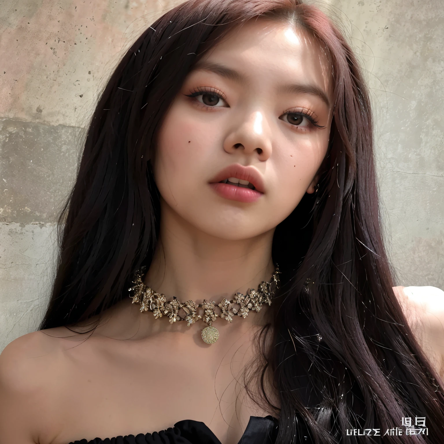 a close up of a woman wearing a blue dress and a necklace, portrait of jossi of blackpink, blackpink jennie, jossi of blackpink, roseanne park of blackpink, jinyoung shin, jaeyeon nam, taejune kim, profile pic, gongbi, aesthetic!!!!!! female genie, ulzzang, portrait jisoo blackpink, heonhwa choe, xision wu, jennie blackpink.