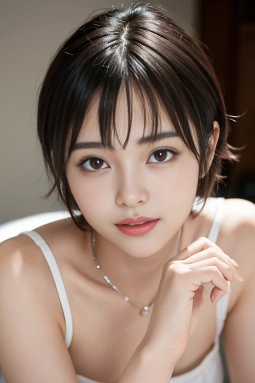 short cut hair,beautiful,K-POP idol,japanese idol,japanese actress,High resolution,beautiful skin,8K,RAW photo,highest quality,masterpiece,realistic,photo-realistic,clear,professional lighting,beautiful顔,highest quality,超High resolution,whole body,sexy,beautiful feet,beautiful歯列, beautiful唇,smile,cake,cookies,chocolate,sexyな下着,eat,5real finger