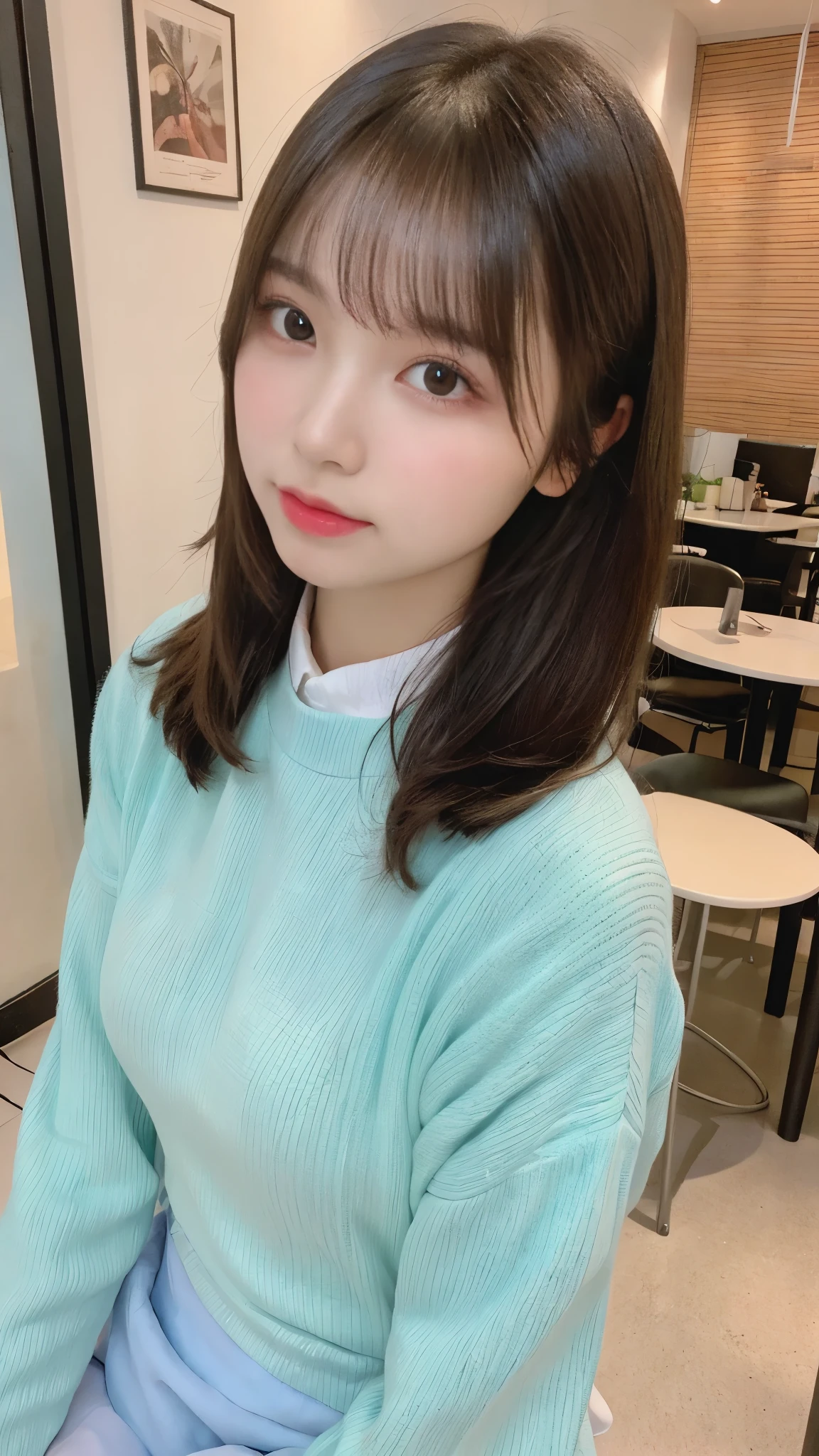 table top, highest quality, figure, super detailed, finely, High resolution, 8k wallpaper, 完璧なダイナミックな構figure, beautiful and fine eyes, woman's fashion fluffy winter clothes,medium hair,small breasts natural color lip, bold sexy pose、20 year old girl、cute、sexy shot looking at camera,RAW photo,anatomically correct body,blur the background,perfect and beautiful face,KPOP idol face,Slim face and body