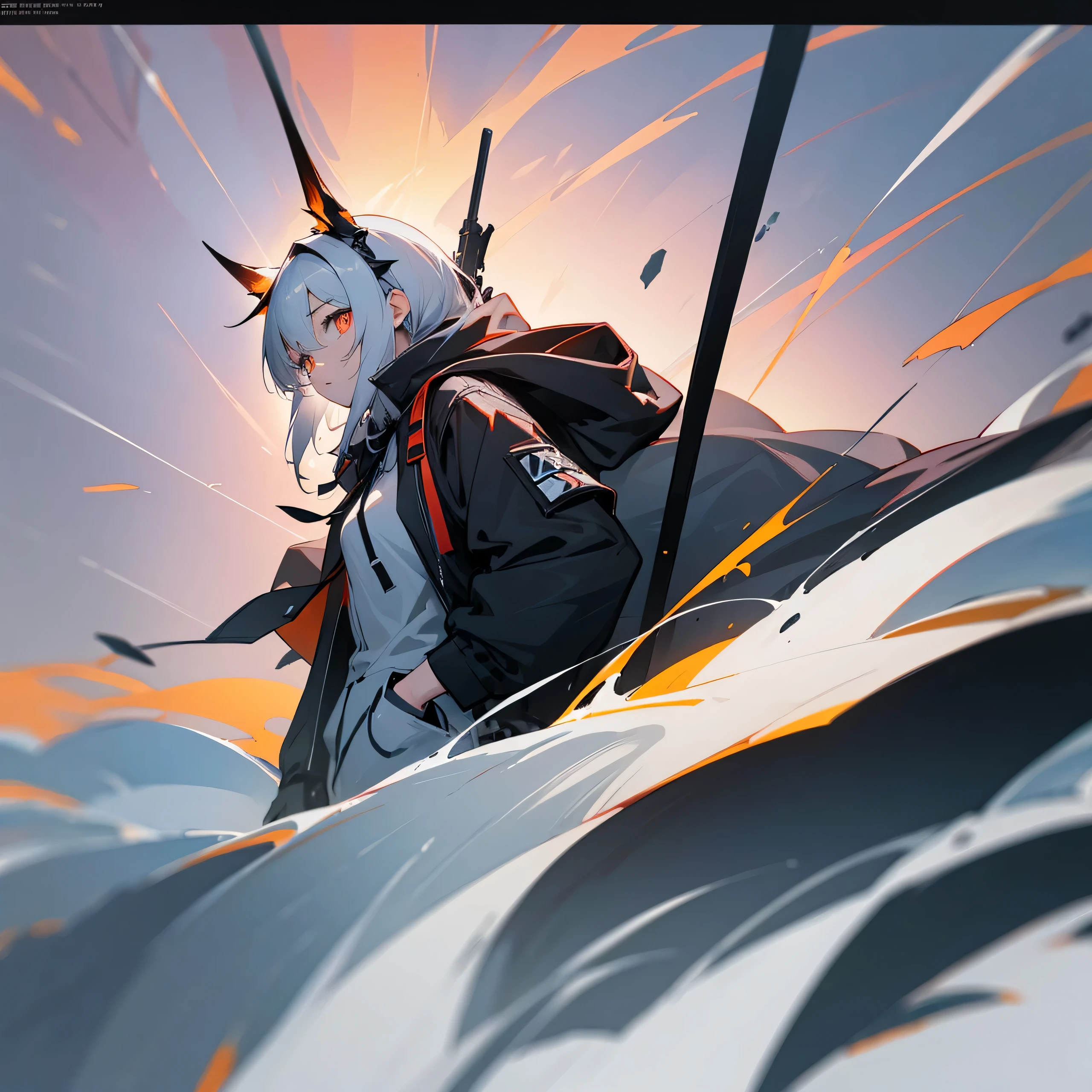 1girl, jacket, outdoor, hoodie, open jacket, chain,cute, kawai, looking at another, trending on artstation, 8k resolution, highly detailed, anatomically correct, sharp image, digital painting, concept art, trending on pixiv, soft femenine colors ,yellow, monocromatic colors, black and white, attractive aspect, hot look, arknights looks, arknights anime, devil horns, detailed anime eyes