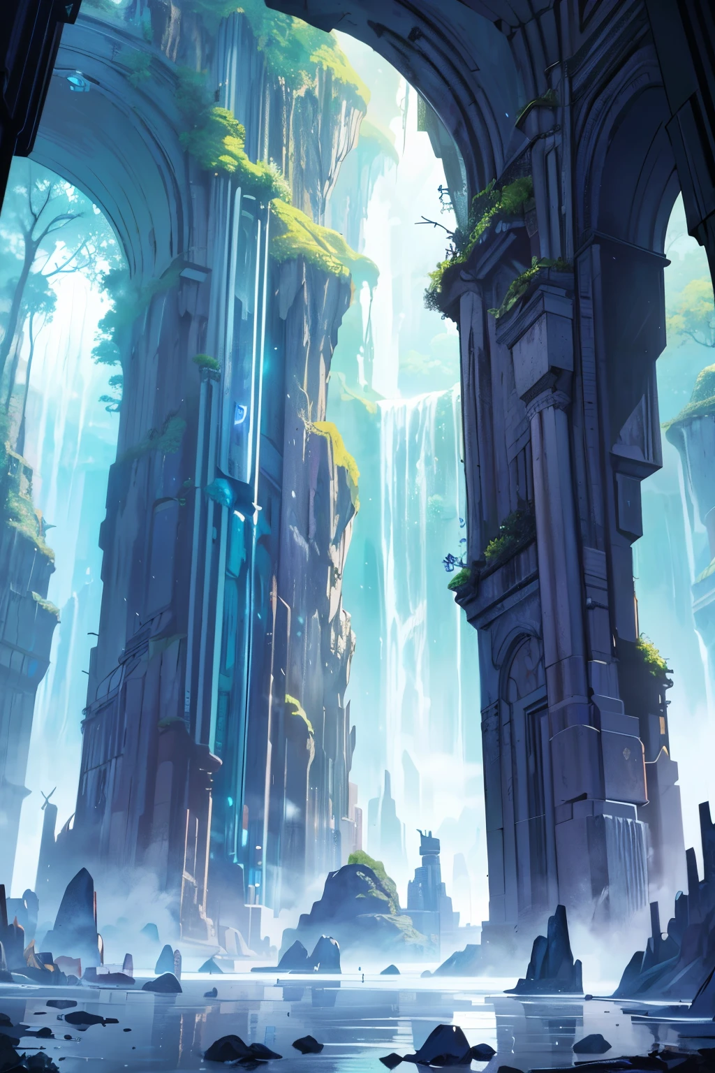 (Deep-seated), (mysterious), cavern city, (aglow with the ethereal radiance of countless crystals), home to inhabitants, (their bodies adorned with intricately designed glowing tattoos), evoking the enchanting allure of dark fantasy anime visuals, (living in harmony with the cavernous terrain), surrounded by towering stalactites and stalagmites, creating an otherworldly atmosphere, (a mesmerizing spectacle to behold), a testament to the unique world's wonders. --s2