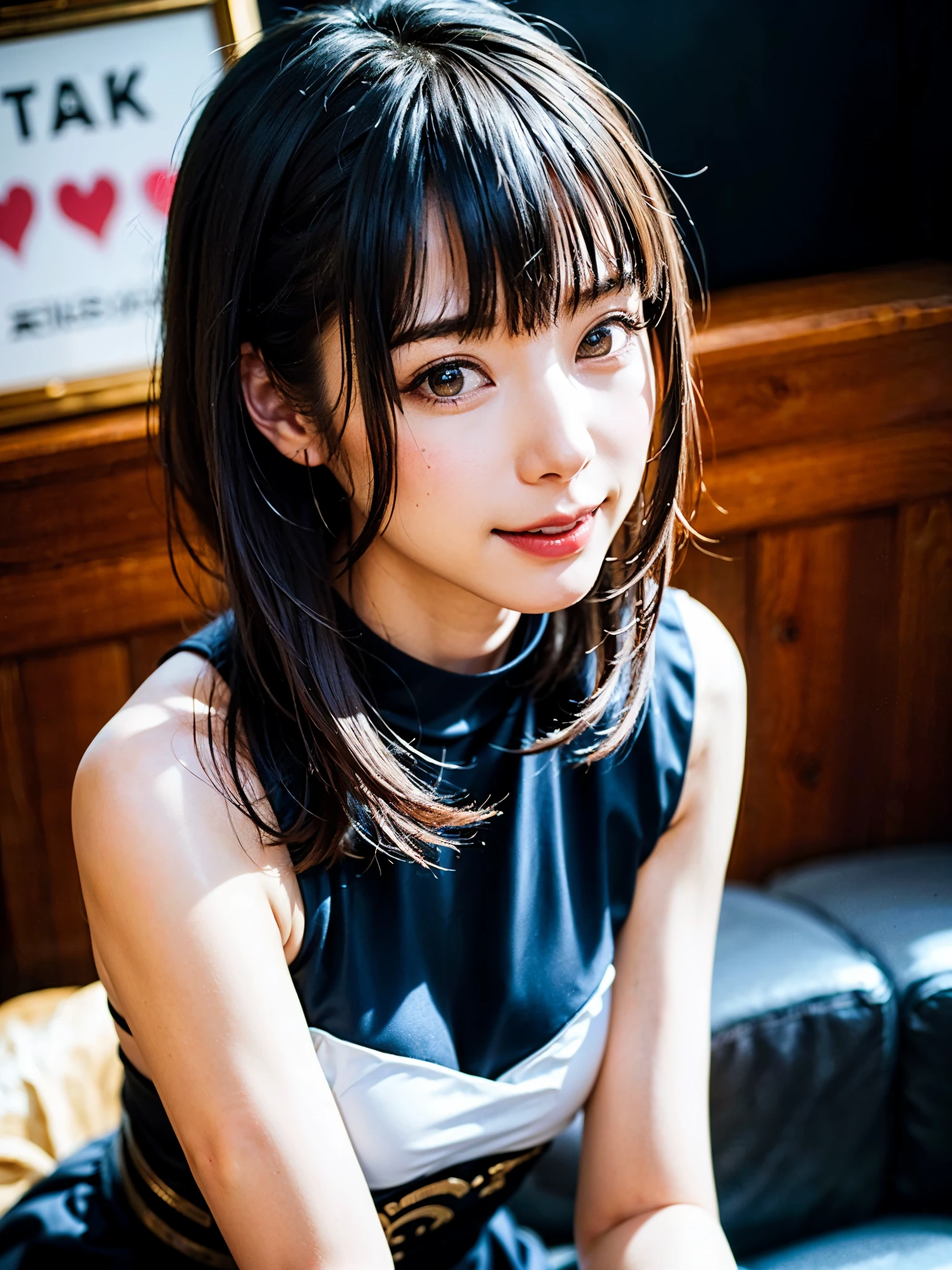 1 girl、highest quality、realistic、Report、Depth of bounds written、natural soft light、daytime、attractive、beautiful face、cleanliness、pure face、white skin、cute hawk hair、bangs、beach、Light of the sun、Nedium Breast Body Esbian、((セーター黄金比のbeautiful face 対称性のあるbeautiful face))、long neck、Please show your ears、bangsのあるきれいな短いボブヘア、smile with your mouth closed:1.4、smile with your mouth closed:1.4、perfect hands指、perfect hands、perfect body、perfect face、shine a light on the eyes、perfect anatomy:1.4、very cute super model:1.4