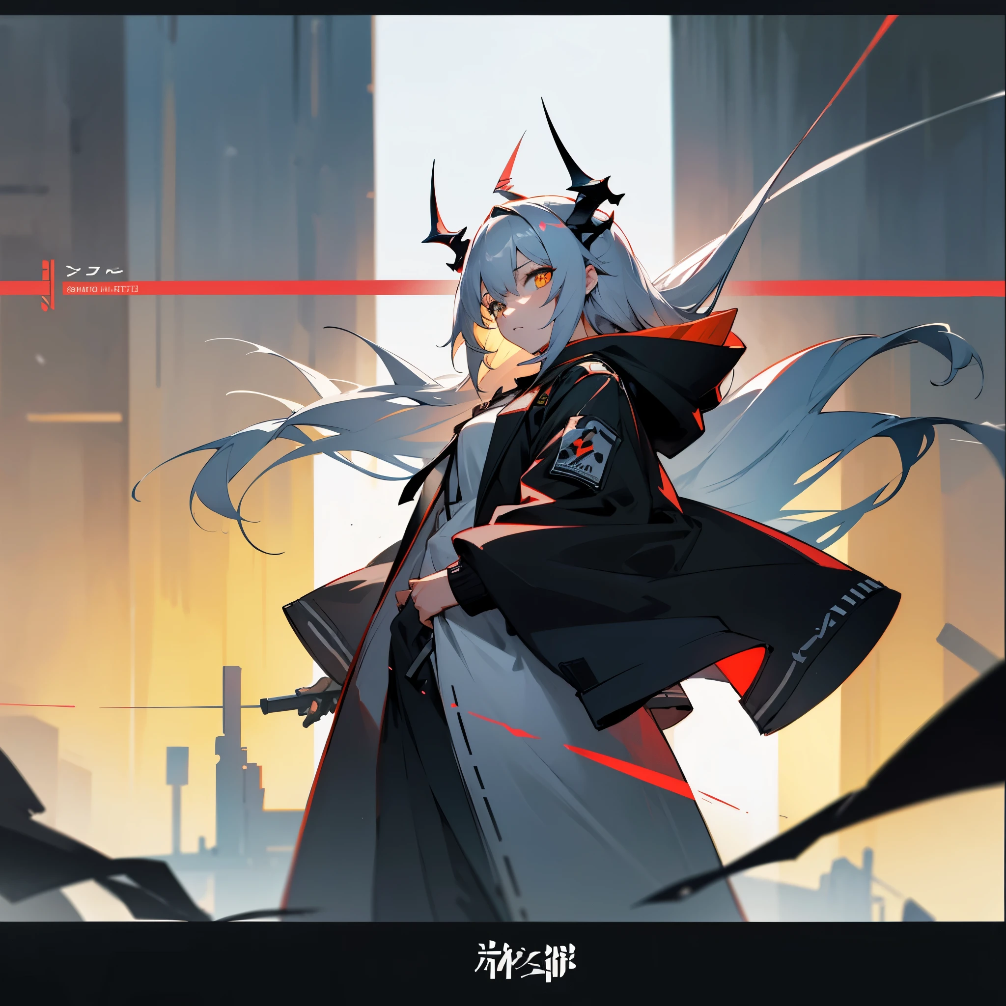 1girl, jacket, outdoor, hoodie, open jacket, chain,cute, kawai, looking at another, trending on artstation, 8k resolution, highly detailed, anatomically correct, sharp image, digital painting, concept art, trending on pixiv, soft femenine colors ,yellow, monocromatic colors, black and white, attractive aspect, hot look, arknights looks, arknights anime, devil horns, detailed anime eyes