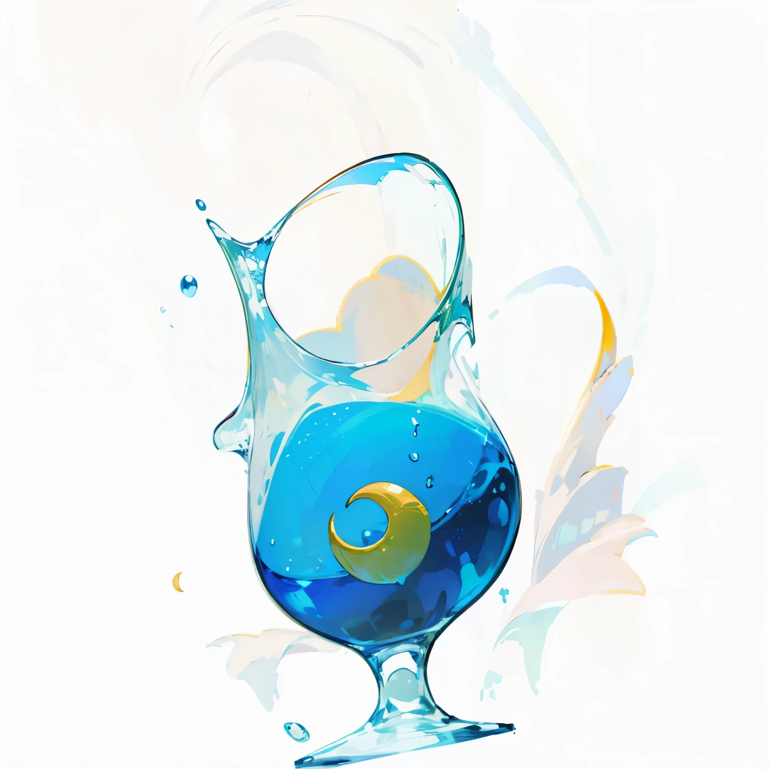 highest quality、masterpiece、wine glass、Ocean、Crescent Moon、glass、luster、Gradation