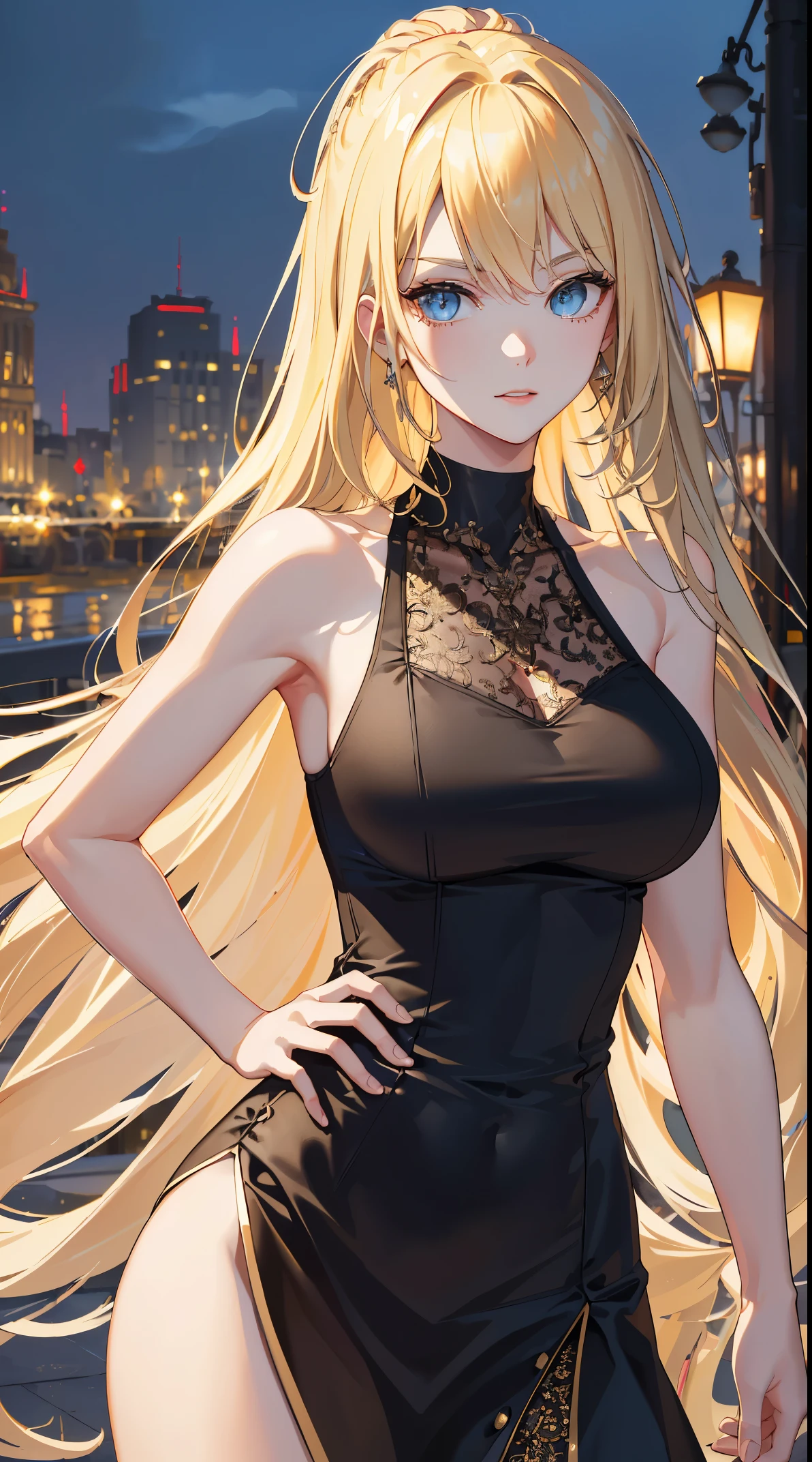 ((Best Quality, 8k, Masterpiece: 1.3)), Full Body, Focus Sharp: 1.2, Outstanding Beauty: 1.4, Slender Abs: 1.2, (((Blonde, Big: 1.2)), Tank Top Dress: 1.1, (Night City, Street: 1.1), Highly Detailed Face and Skin Texture, Detailed Eyes, Double Eyelids