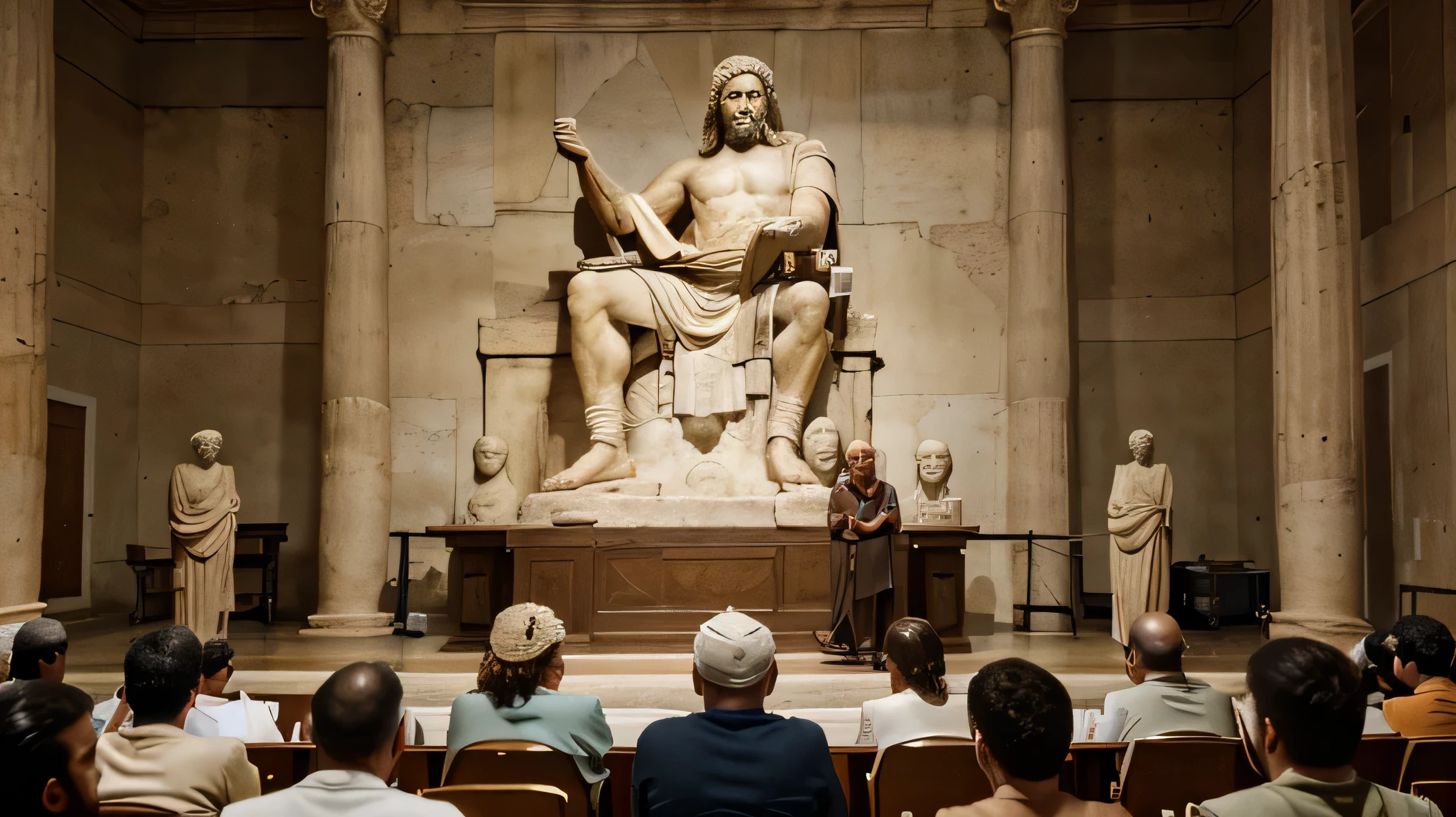 8k, RAW photo, a photo taken by a DSLR of the philosophical ancient greek society sitting and attending a lecture given by Seneca in ancient greece, the greece of marcus aurelius, strong greek men