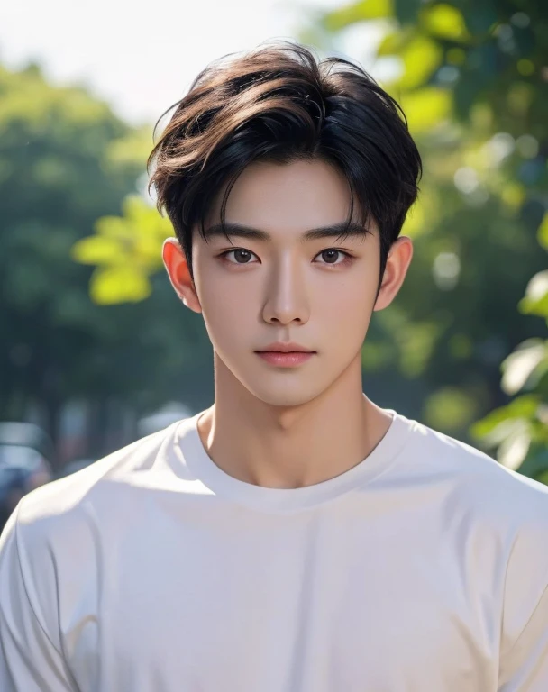 High quality, masterpiece, highly detailed, 8k, perfect face, perfect body, realistic, photogenic, man, Asian, young, black hair, comma hair cut style, handsome, detailed eyes, beautiful detailed nose, realistic body, realistic light, comfortable expressions, cute guy, sweat guy, cool guy, full body