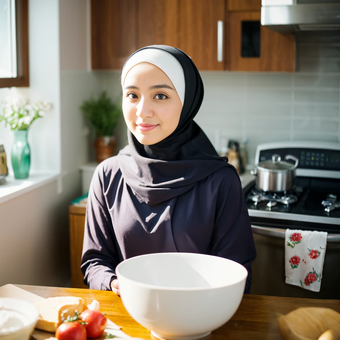 25 years old, hijab, kitchen
