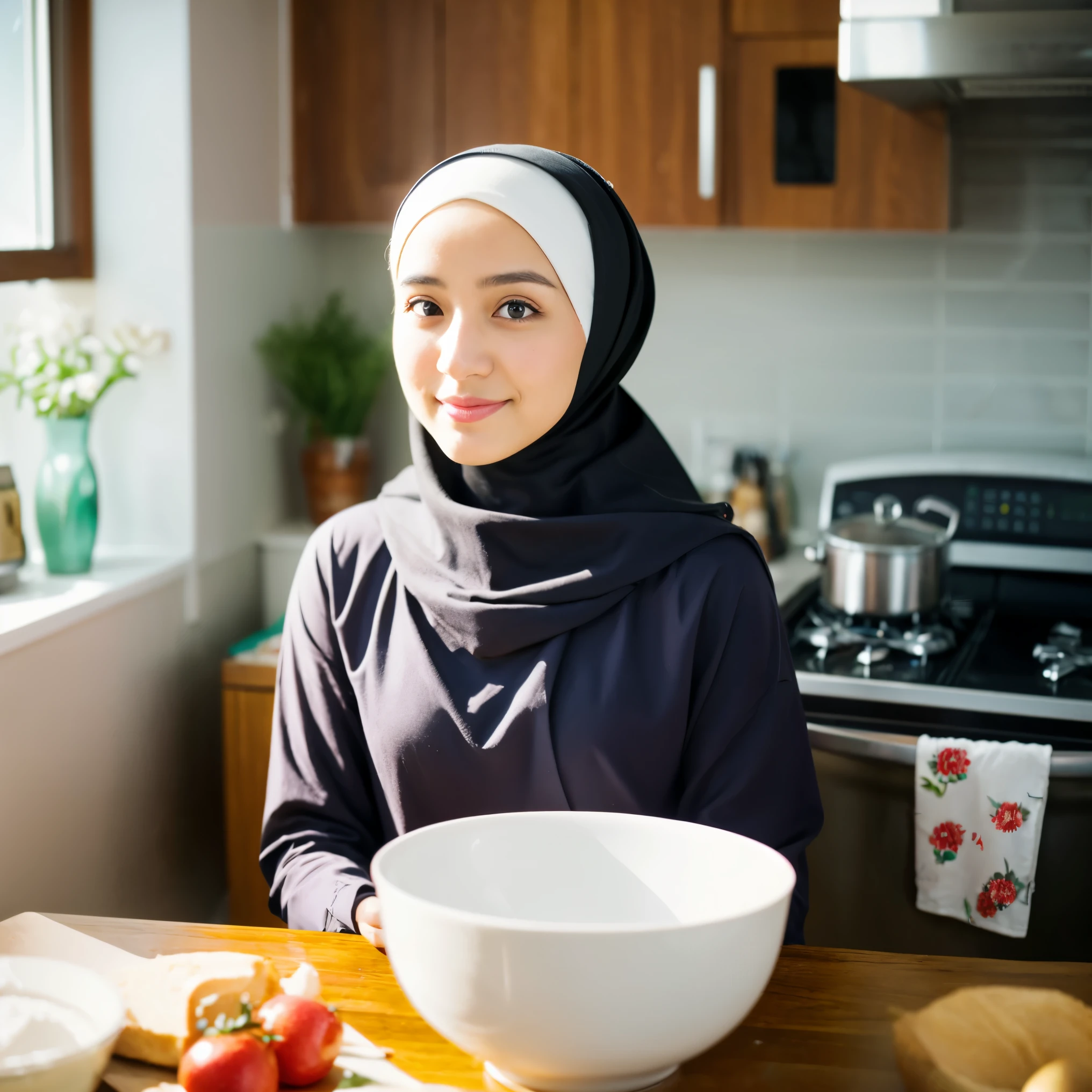 25 years old, hijab, kitchen