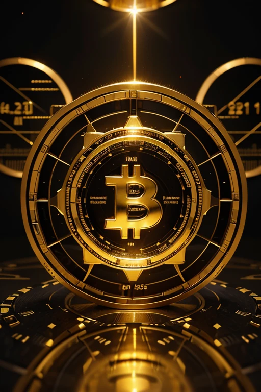 /imagine prompt: The iconic Bitcoin logo etched into a golden blockchain, rays of binary code streaming from it, surrounded by a digital universe of floating cryptocurrency symbols, a high-tech environment with holographic charts and graphs, conveying a sense of trust, transparency, and futuristic financial security, Digital artwork, created using 3D rendering software, --ar 16:9 --v 5