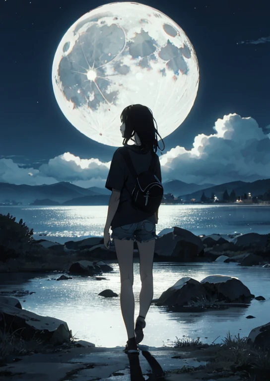 Beautiful moon,Different world,shorts girl