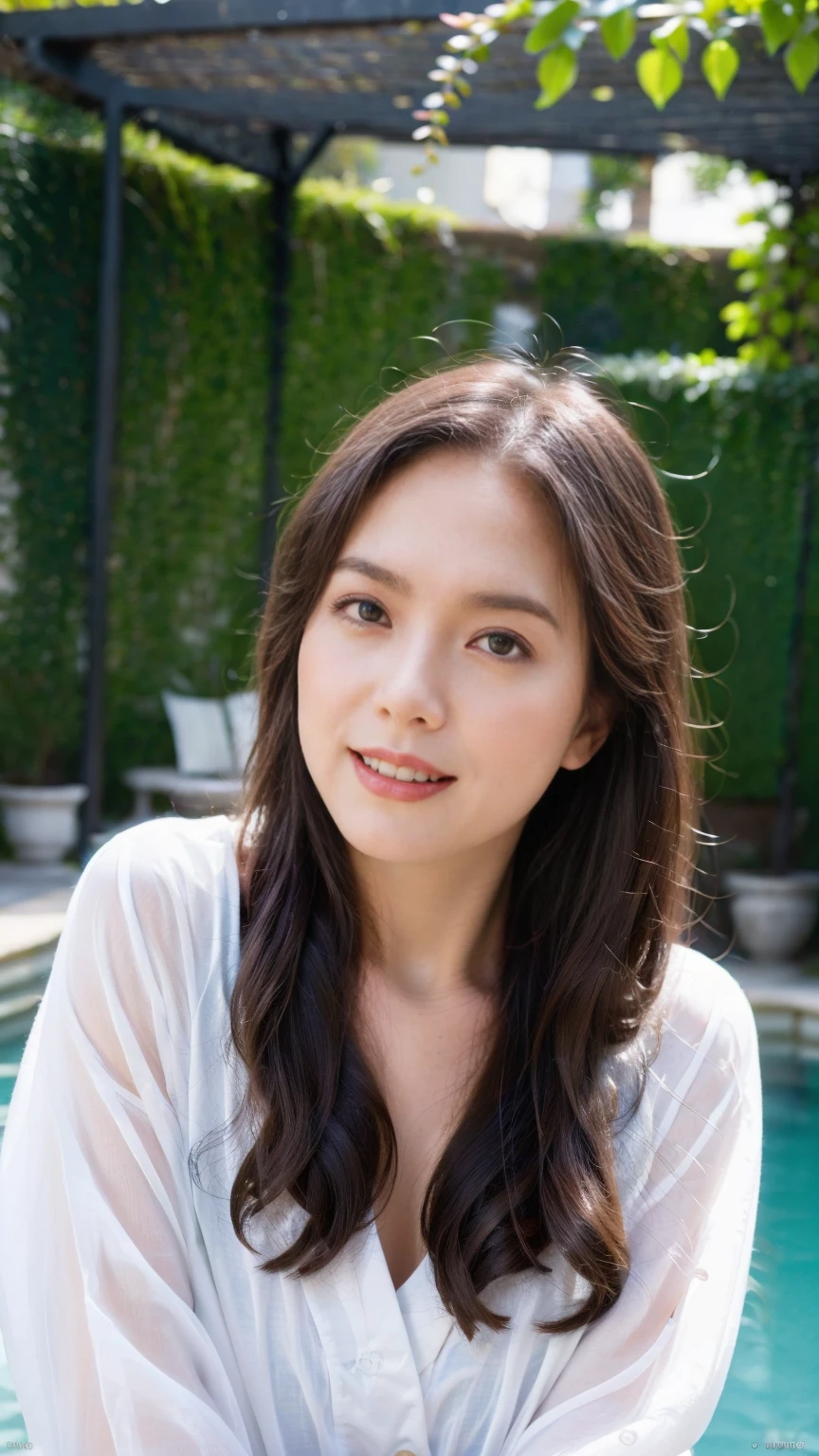 (high quality,4k,8k,highres,masterpiece:1.2),beautiful detailed eyes,beautiful detailed lips,extremely detailed eyes and face,longeyelashes,(portrait:1.1),gorgeous,smiling,stylish,ethereal,enchanted,fantasy,floral,dreamy,beautiful garden setting,soft sunlight,romantic atmosphere,whimsical,immaculate flowing hair,vibrant colors,feminine,posh dressing,loving gaze,delicate features,gentle,graceful,happiness,freckles,charming,wonderful,carefree,perfect skin complexion,divine presence