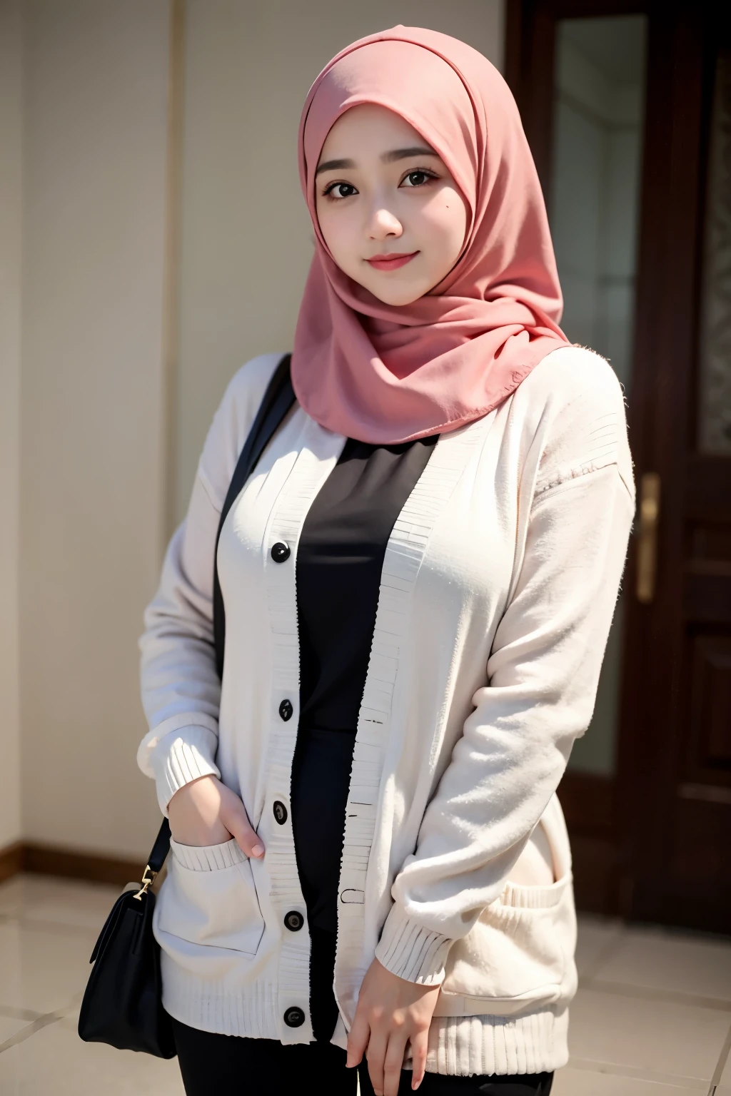 Gadis berhijab, chubby, cardigan