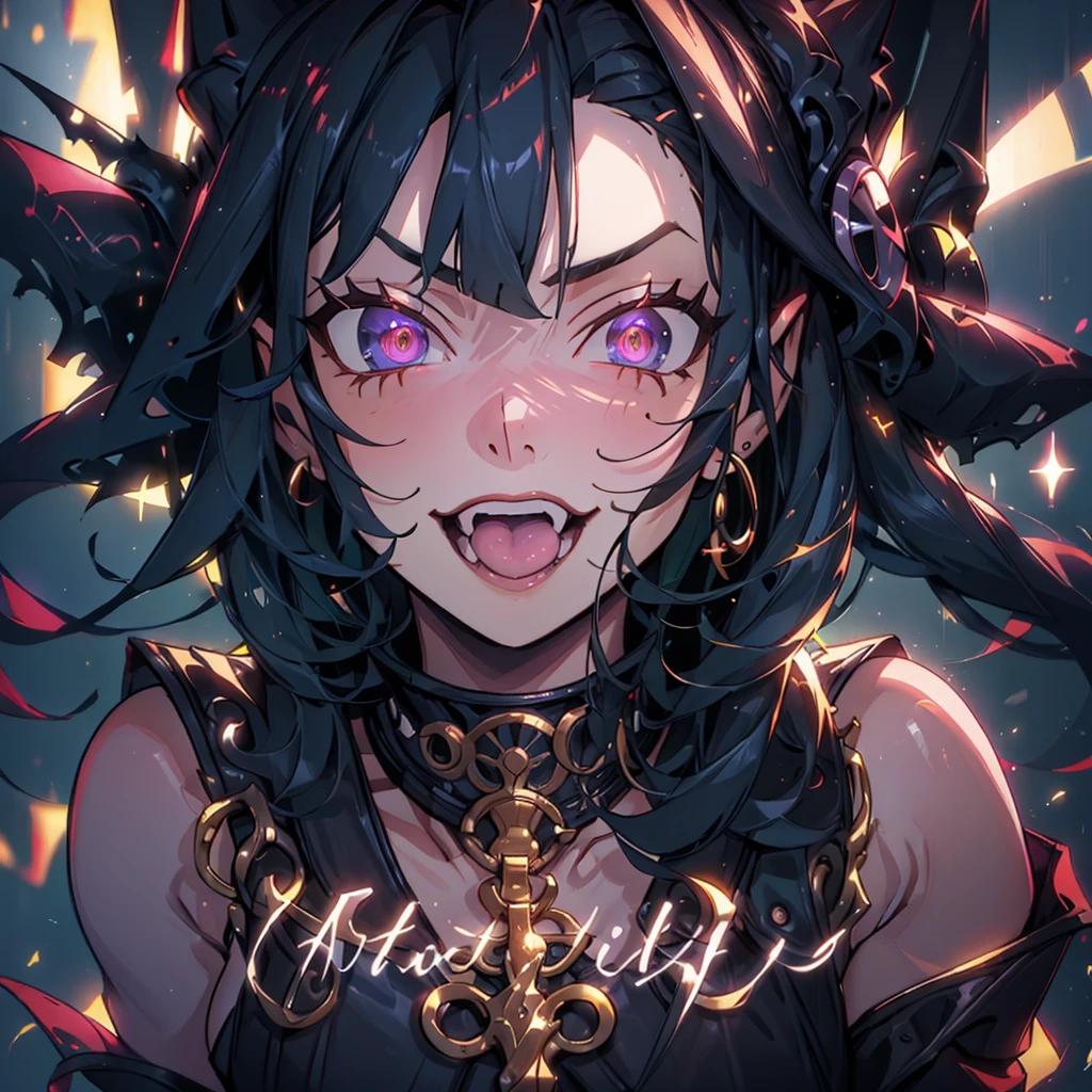 uhd, textured skin, good quality, High details, ​masterpiece, best quality, (Amazingly absurd:1.2), (​masterpiece:1.2), Evil smirking  Vampire child soned by chains, sparkling effects, light effects