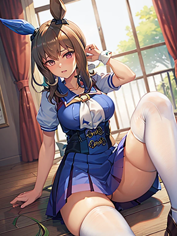 nsfw Uma Musume Admire Vega,big breasts,girl School  uniform,no panties、No bra,M-shaped legs spread,in the training room,