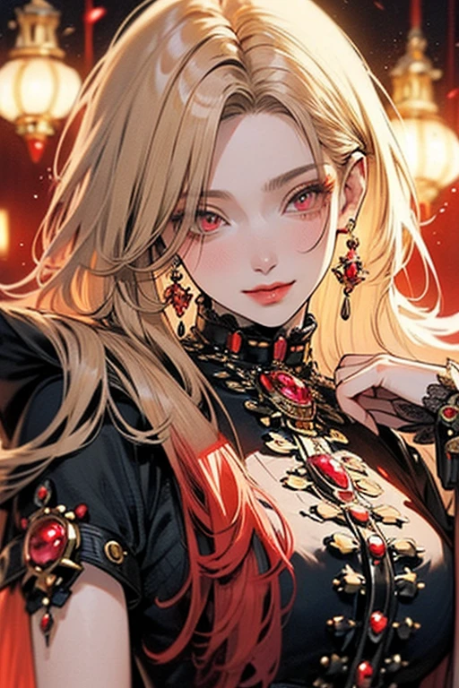 ((masterpiece:1.3)), ((realistic:1.3)), ((high quality:1.2)), ((very detailed art professional:1.1)), ((manhwa style:1.2)), solo, one girl, beautiful girl, pretties girl, 4K, 8K, she is wearing a long cover up dress Europa imperial kingdom in manhwa story, ((blood red ruby eyes:1.2)), ((light blond long hair:1.2)), ((detailed hand:1.2, detailed eyes:1.3)), she is a pretty villain character, ((villain looks:1.0)).
